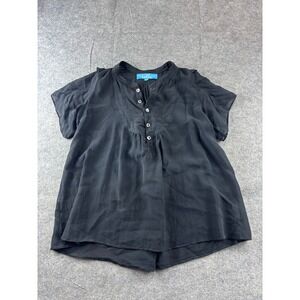 Talla Black Swiss Dot Short Sleeve Button Henley Sheer Blouse Preppy Sexy 00s S